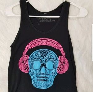 electro threads womens tank top sugar skull EDM XS